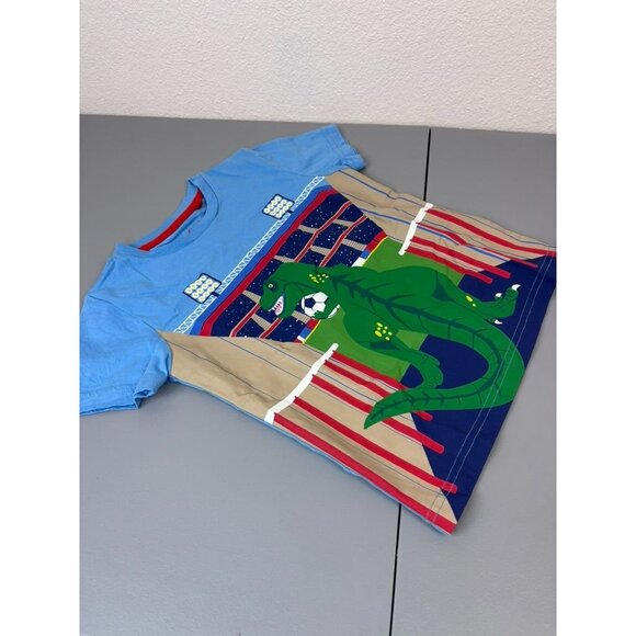 Mini Boden boys youth 4-5 blue short sleeve dinosaur soccer graphic tee shirt - Picture 3 of 5